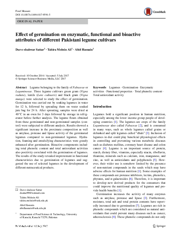 (PDF) Effect of germination on enzymatic, functional and bioactive ...