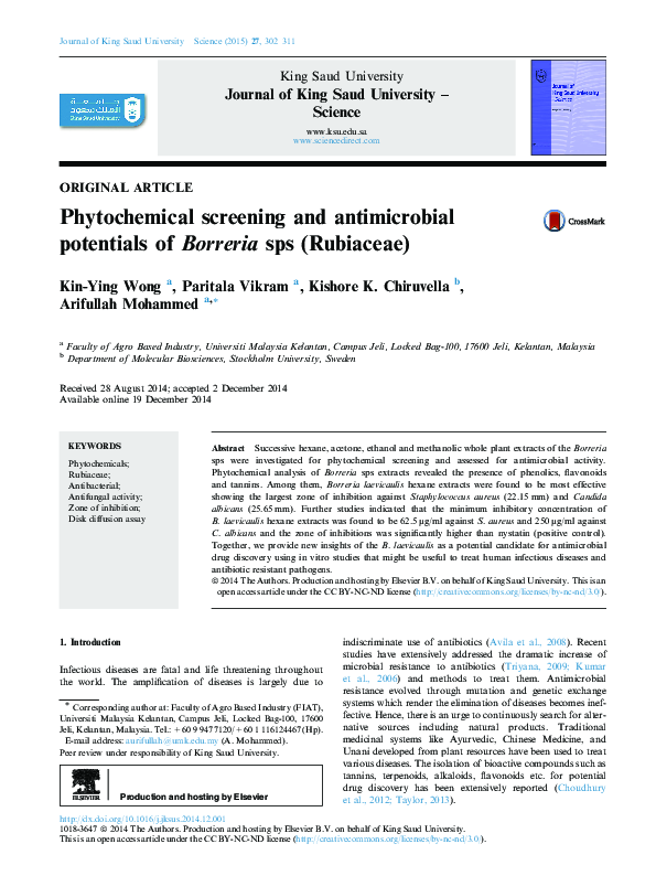 (PDF) Phytochemical screening and antimicrobial potentials of Borreria ...