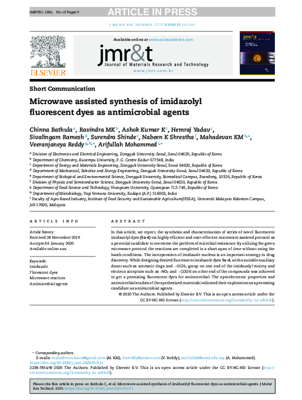 (PDF) Microwave assisted synthesis of imidazolyl fluorescent dyes as ...
