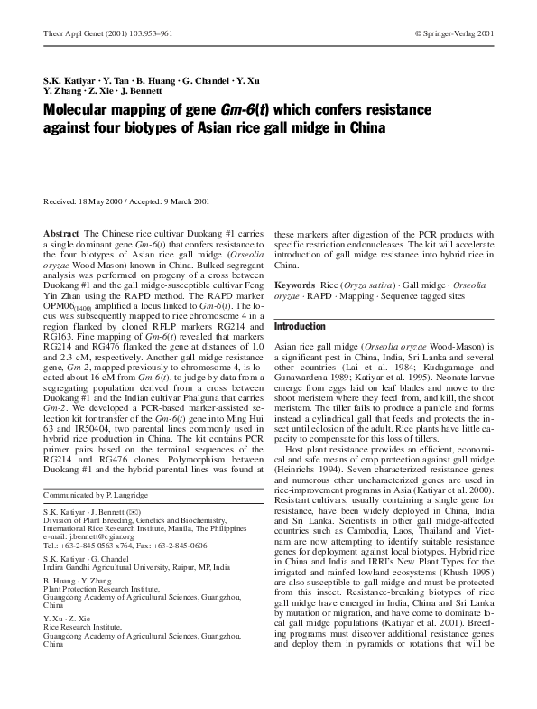 (PDF) Molecular mapping of gene Gm-6(t) which confers resistance ...