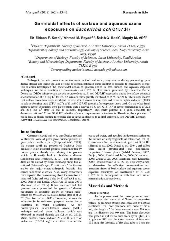 (PDF) Germicidal effects of surface and aqueous ozone exposures on ...