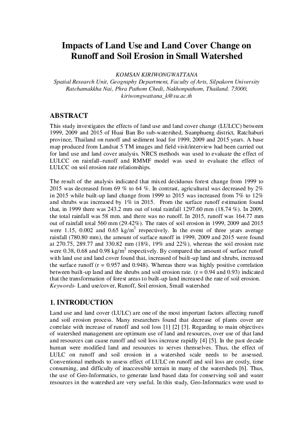 (PDF) Impacts of Land Use and Land Cover Change on Runoff and Soil ...