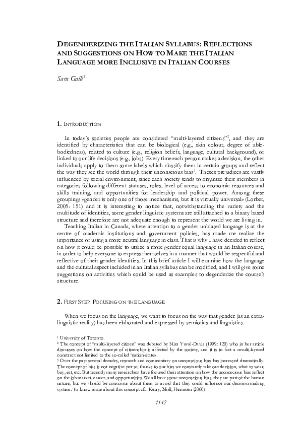 (PDF) Degenderizing the Italian Syllabus: Reflections and Suggestions ...