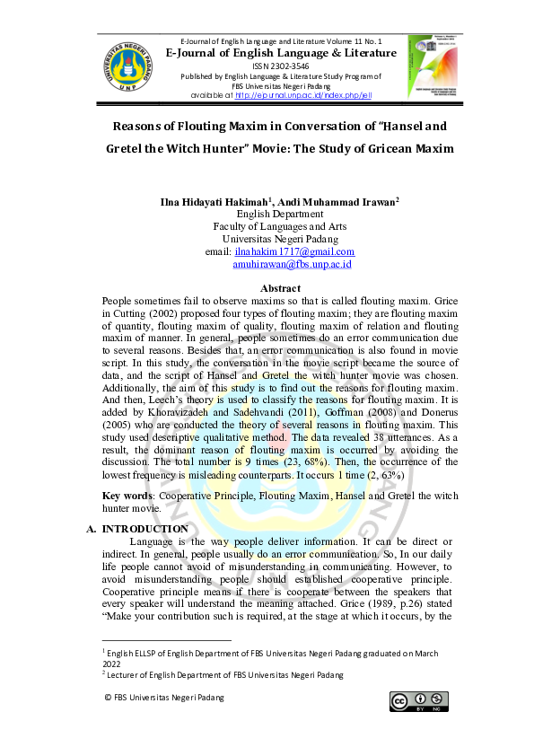 (PDF) Reasons of Flouting Maxim in Conversation of “Hansel and Gretel ...
