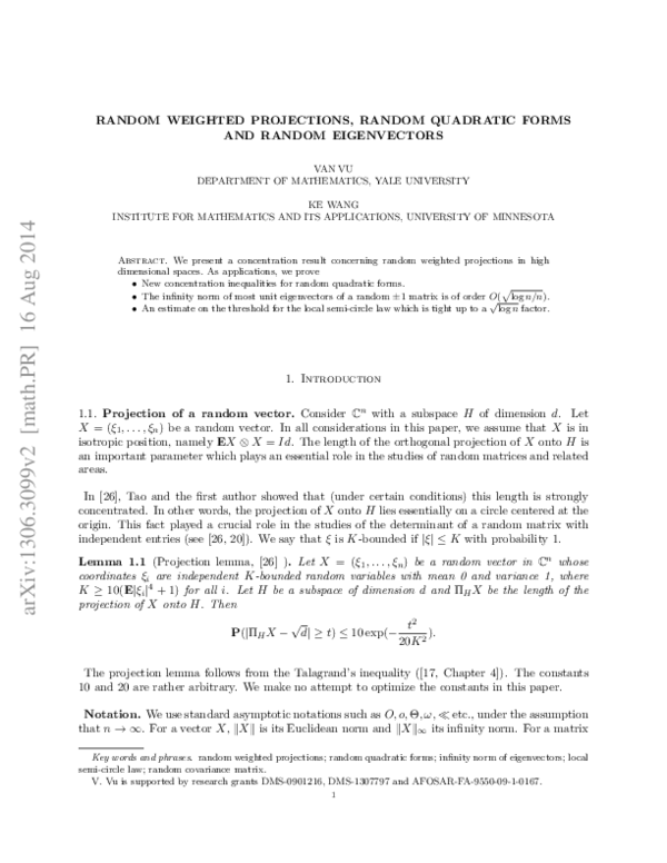 (PDF) Random weighted projections, random quadratic forms and random ...