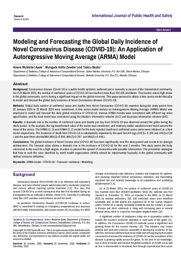 (PDF) Modeling and Forecasting the Global Daily Incidence of Novel ...