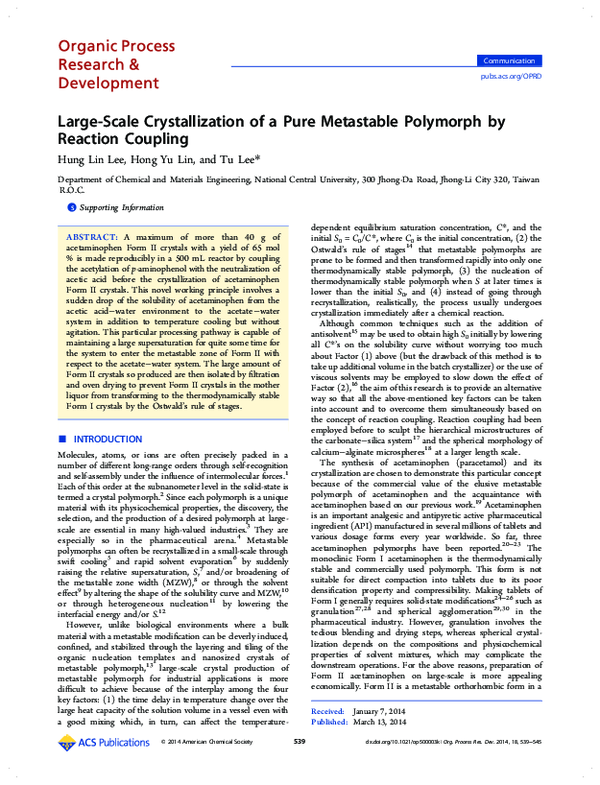 (PDF) Large-Scale Crystallization of a Pure Metastable Polymorph by ...