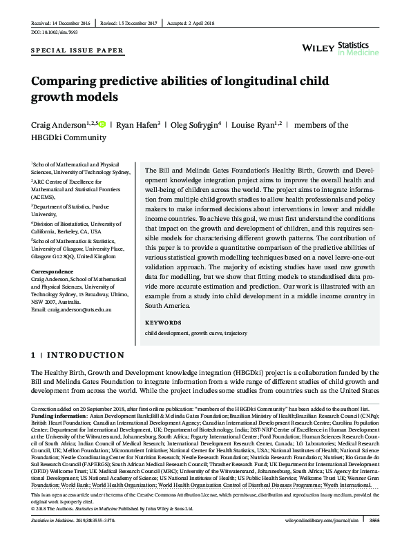 (PDF) Comparing predictive abilities of longitudinal child growth models