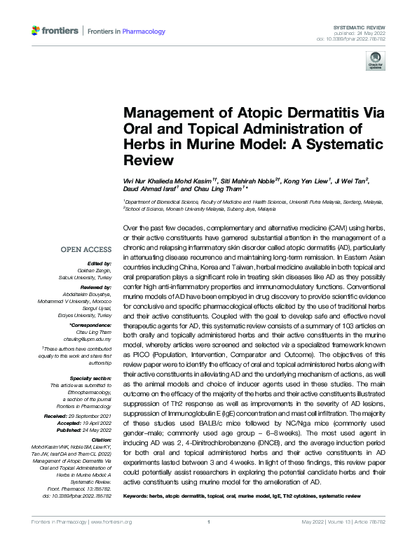 (PDF) Management of Atopic Dermatitis Via Oral and Topical ...