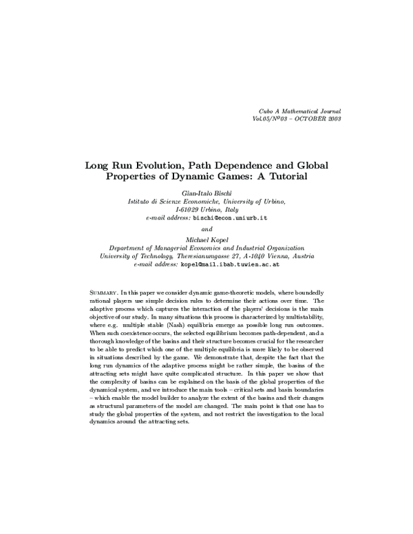 (PDF) Long run evolution, path dependence and global properties of ...