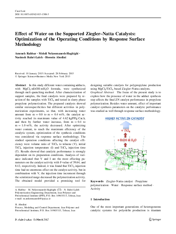 (PDF) Effect of Water on the Supported Ziegler–Natta Catalysts ...