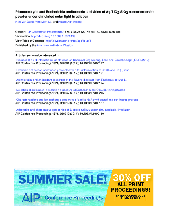 (PDF) Photocatalytic and Escherichia antibacterial activities of Ag ...