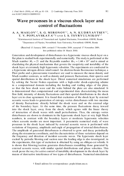 (PDF) Wave processes in a viscous shock layer and control of fluctuations