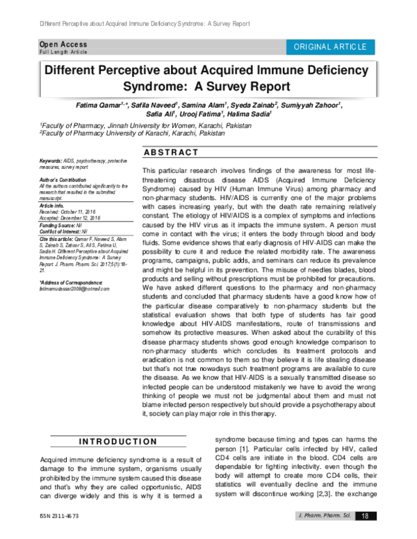 (PDF) Different Perceptive about Acquired Immune Deficiency Syndrome: A ...