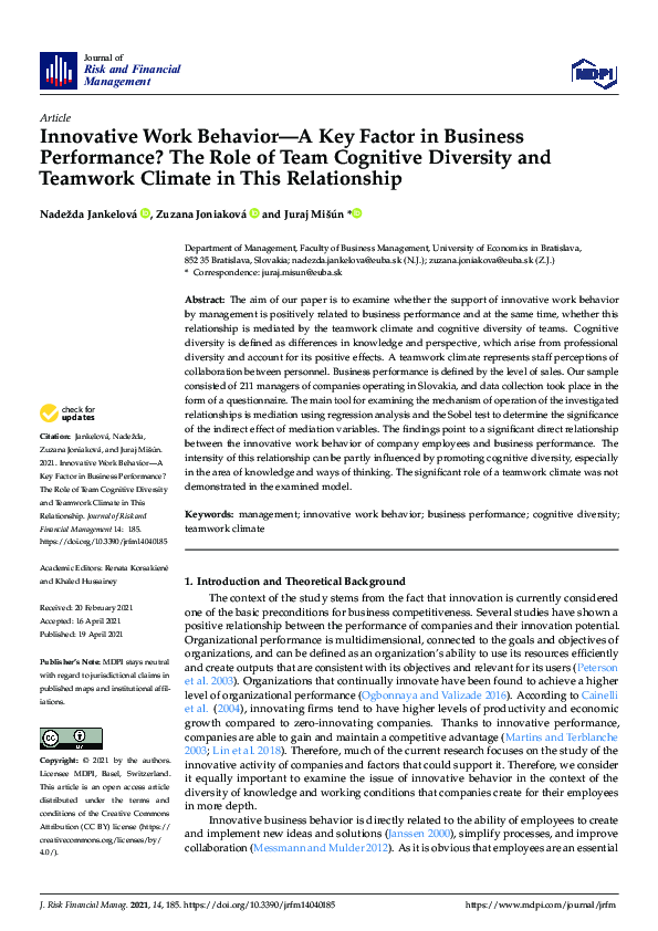 (PDF) Innovative Work Behavior—A Key Factor in Business Performance ...