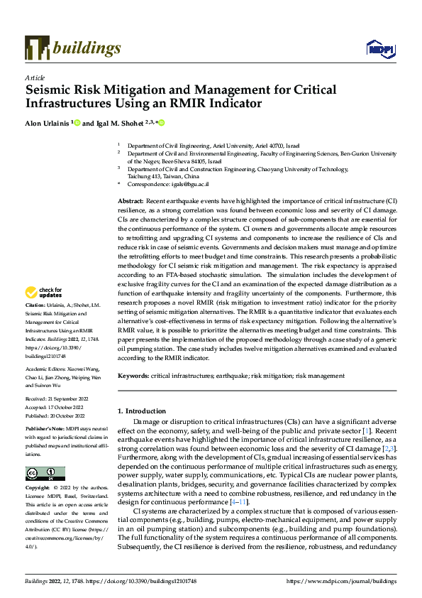 (PDF) Seismic Risk Mitigation and Management for Critical ...