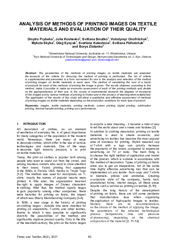 (PDF) Analysis of Methods of Printing Images on Textile Materials and ...