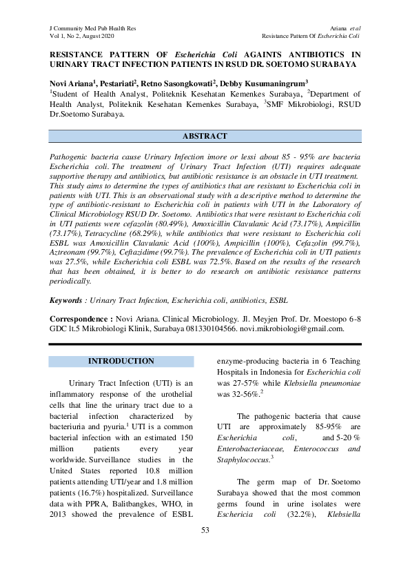 (PDF) RESISTANCE PATTERN OF Escherichia Coli AGAINTS ANTIBIOTICS IN ...