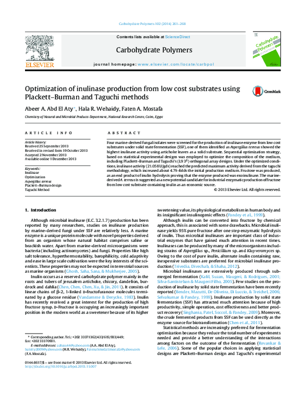 (PDF) Optimization of inulinase production from low cost substrates ...