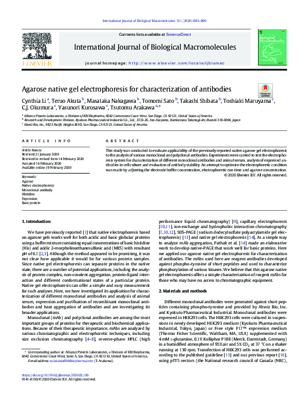 (PDF) Agarose native gel electrophoresis for characterization of antibodies