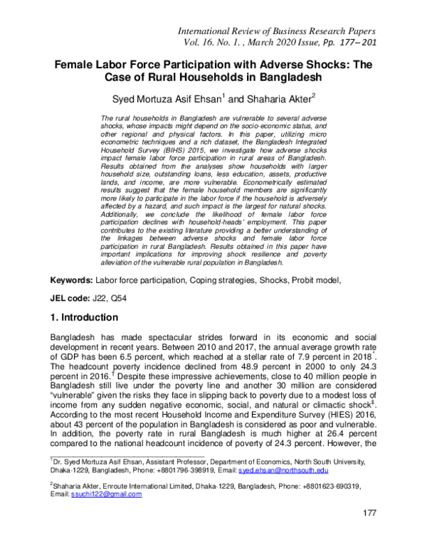 (PDF) Female Labor Force Participation with Adverse Shocks: The Case of ...