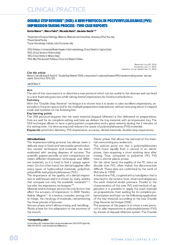 (PDF) Double Step Reverse” (DSR): A New Protocol in Polyvinylsiloxanes ...