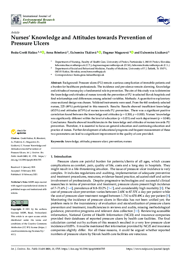 (PDF) Nurses’ Knowledge and Attitudes towards Prevention of Pressure Ulcers