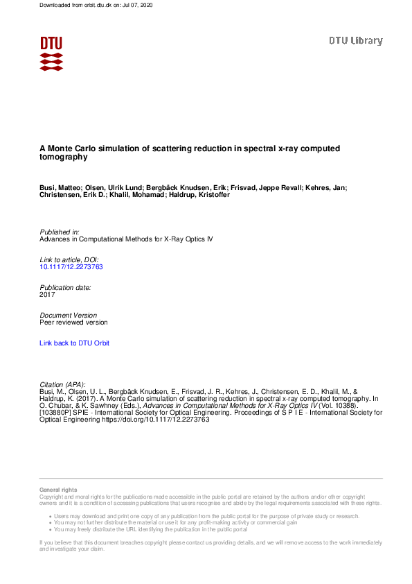 (PDF) A Monte Carlo simulation of scattering reduction in spectral x ...