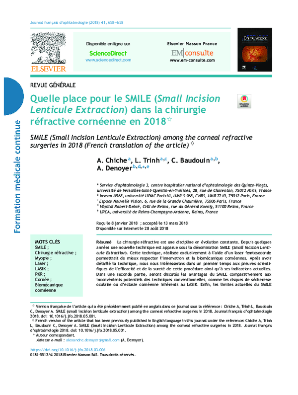(PDF) Quelle place pour le SMILE (Small Incision Lenticule Extraction ...