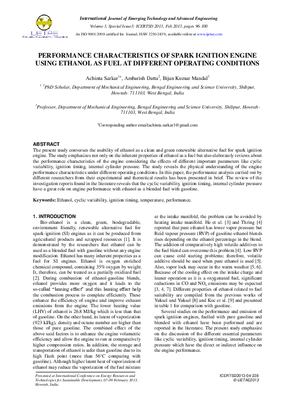 (PDF) Performance Characteristics of Spark Ignition Engine Using ...