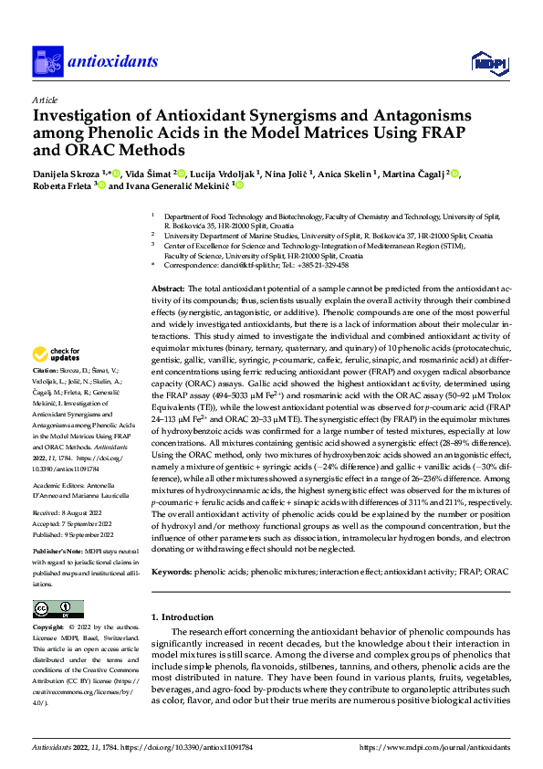 (PDF) Investigation of Antioxidant Synergisms and Antagonisms among ...