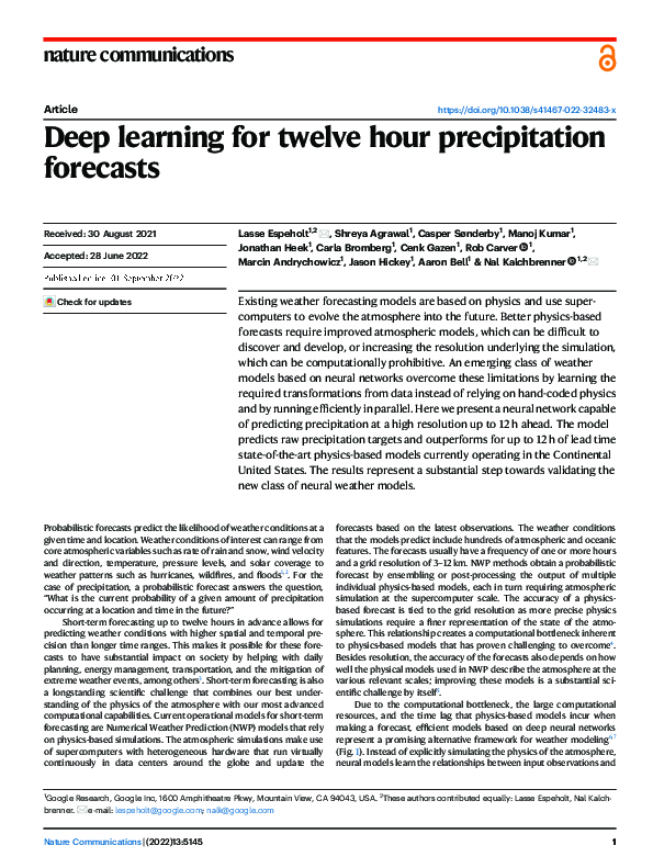 (PDF) Deep learning for twelve hour precipitation forecasts