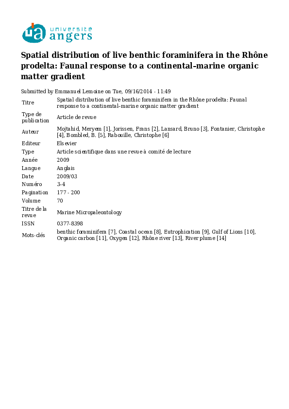 (PDF) Spatial distribution of live benthic foraminifera in the Rhône ...