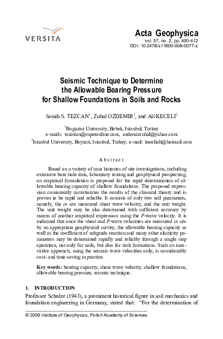 (PDF) Seismic technique to determine the allowable bearing pressure for ...
