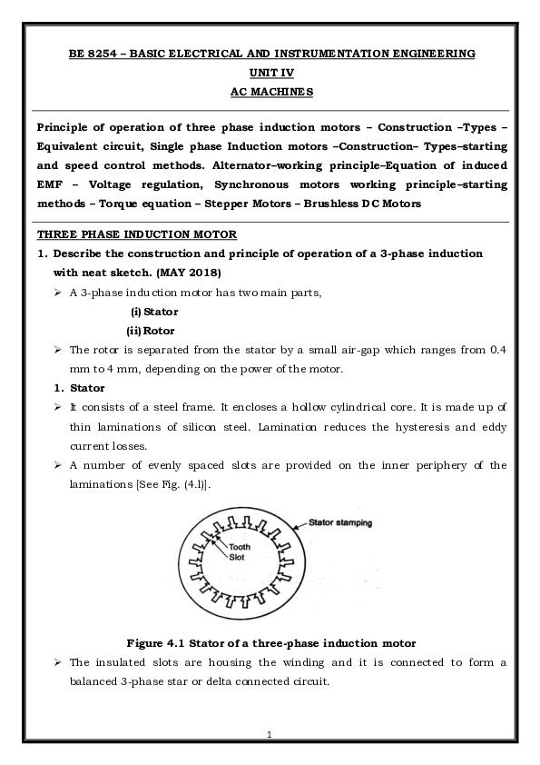 (PDF) EE8254 BEIE UNIT IV AC MACHINES | Richard Pravin - Academia.edu