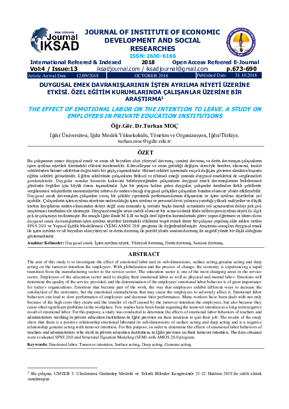 (PDF) The Effect of Emotional Labor on the Intention to Leave. A Study ...