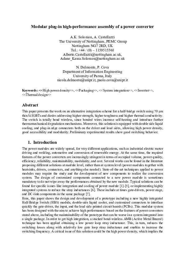 (PDF) Modular plug-in high-performance assembly of a power converter