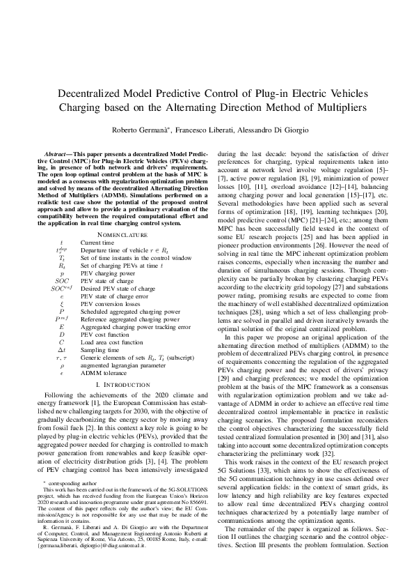 (PDF) Decentralized Model Predictive Control of Plug-in Electric ...