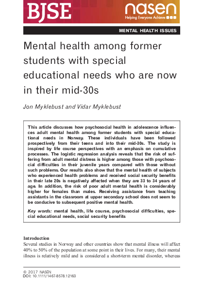 (PDF) Mental health among former students with special educational ...