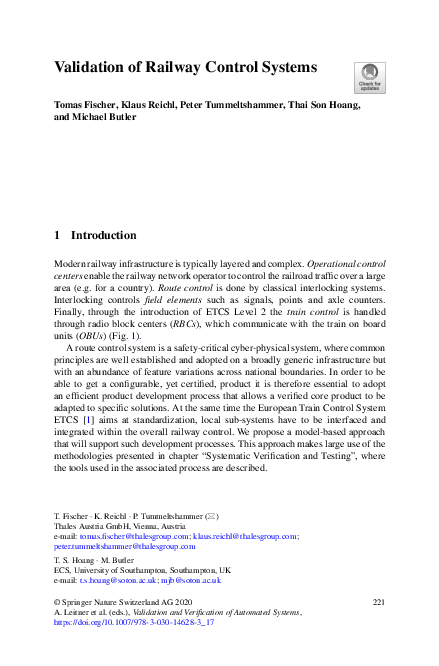 (PDF) Validation of Railway Control Systems