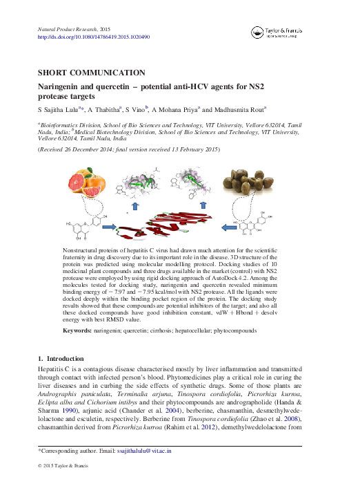 Naringenin and quercetin – potential anti-HCV agents for NS2 protease targets