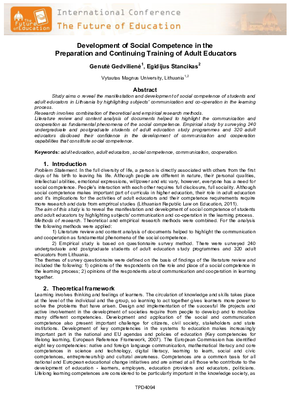 (PDF) Development of Social Competence in the Preparation and ...
