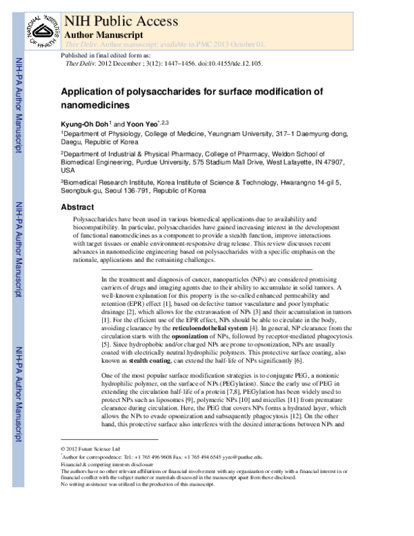 (PDF) Application of polysaccharides for surface modification of ...