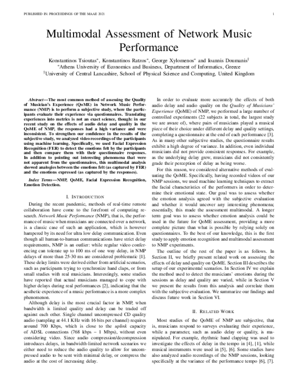 (PDF) Multimodal Assessment of Network Music Performance