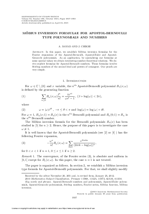 (PDF) Möbius inversion formulae for Apostol-Bernoulli type polynomials ...