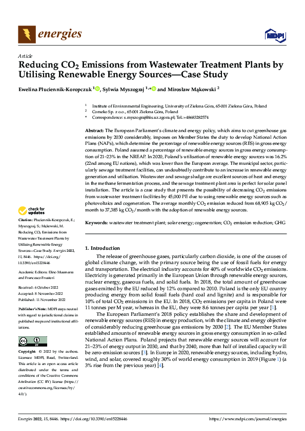 (PDF) Reducing CO2 Emissions from Wastewater Treatment Plants by ...