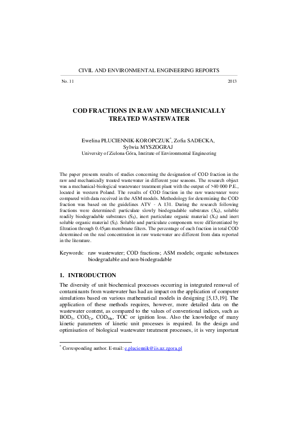 (PDF) COD Fractions in Wastewater Treatment Plants