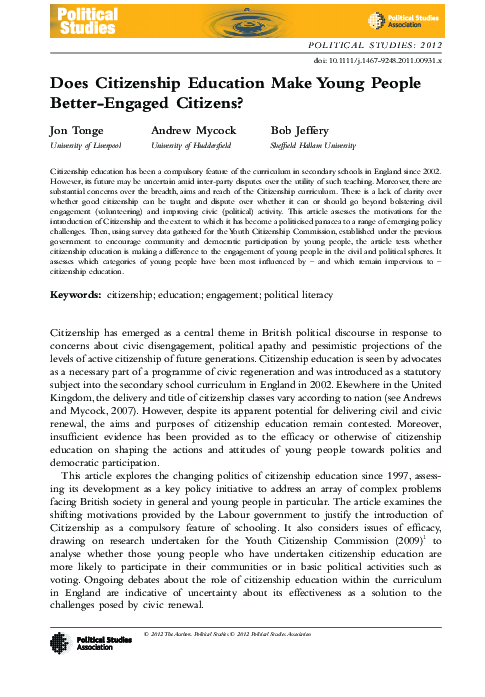(PDF) Does Citizenship Education Make Young People Better-Engaged Citizens?