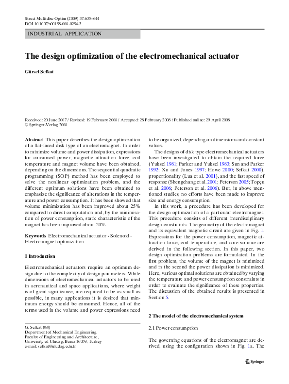 (PDF) The design optimization of the electromechanical actuator