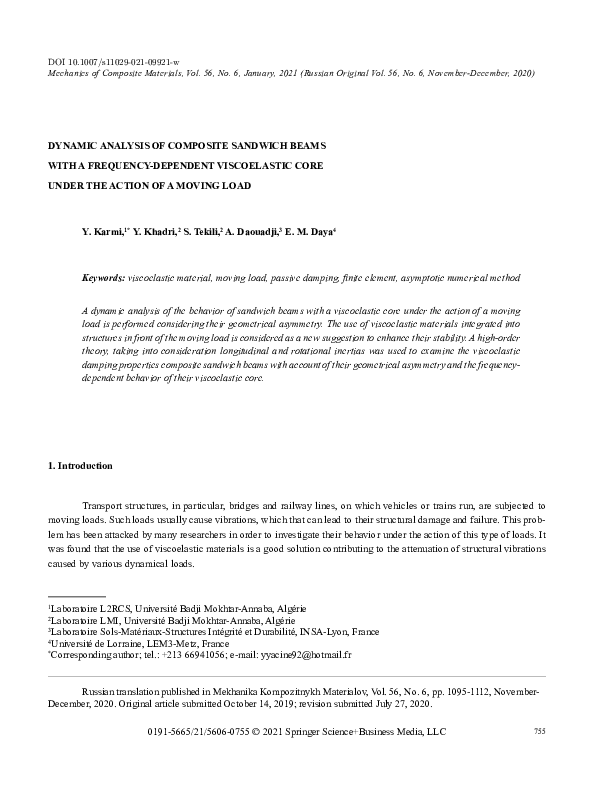 (PDF) Dynamic Analysis of Composite Sandwich Beams with a Frequency ...